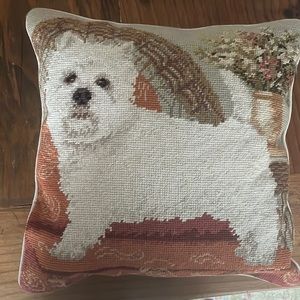 Needlepoint Maltese pillow 14 x14
